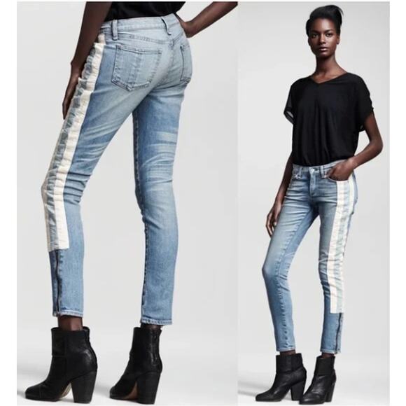 rag & bone The Skinny Racer Relay jeans stripe slim zipper ankle low rise 30 - Picture 1 of 10